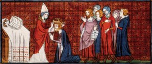 교황 성 레오 3세에 의한 샤를마뉴의 대관식_in the Chronicles of France or Saint-Denis_in 14th century.jpg